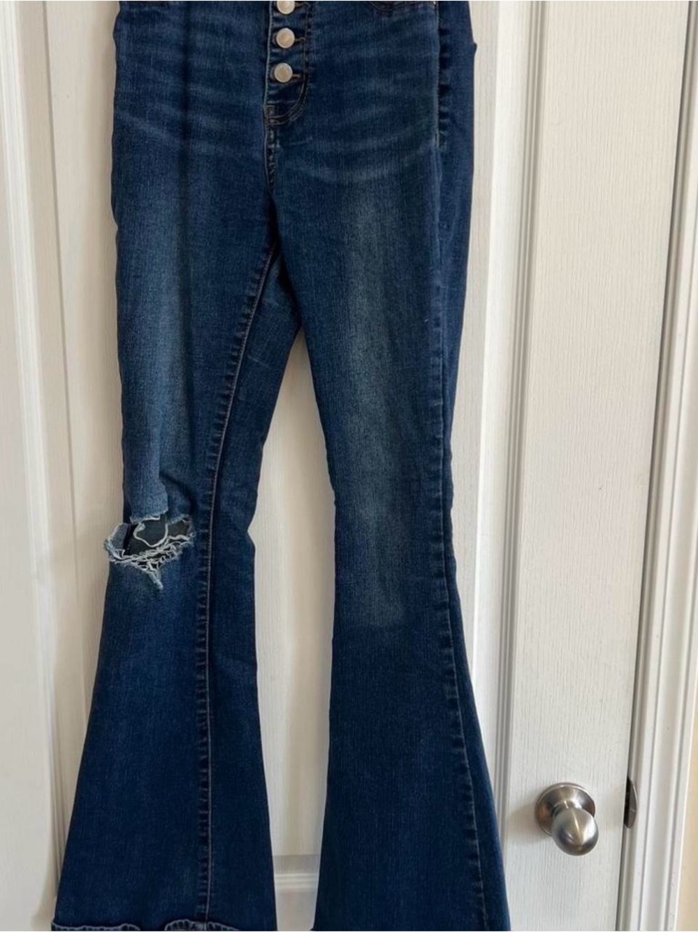 Bluenotes Medium Dark Blue Flare Jeans with Knee Distress